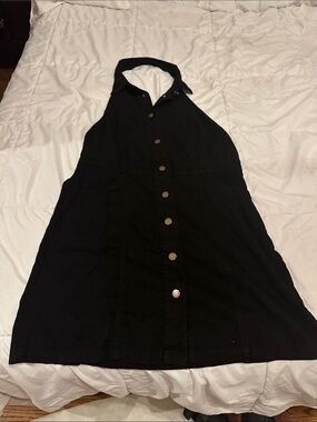 Free People Black Snap-Front Halter Dress